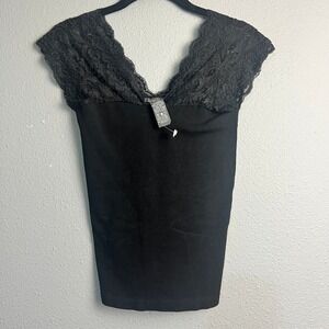 Soho Girls Babydoll Lace Cami Top Ribbed Tank Top V Neck Sleeveless One Size‎